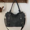 Sac à bandoulière pour femmes 2 couleurs simple Joker couleur unie sac à main de loisirs grande capacité sac fourre-tout en cuir rembourré personnalité double fermeture éclair sac à main de mode 1609 #