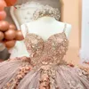 Charro Vestidos de 15 A OS Quinceanera Dresses with Floral Rose Gold Hopique Sweet 16 White Prom Dress207r