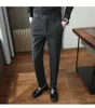 Pantaloni da uomo Autunno e inverno Pantaloni slim fit in lana a spina di pesce in lana macinata