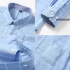 Mens randiga skjortor 100% Cotton Oxford Long Sleeve Plaid Solid Color Casual For Business Men Daily Use Camisas Hombre 240117