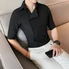 Zomer Vintage Shirt Mannen Half Sleebe Slanke Sociale Party Tuxedo Blouse Business Casual Mannen Kleding Chemise Homme S-3XL 240117