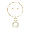 Ketting Oorbellen Set Mode Punk Eenvoudige Gouden Zilveren Ronde Kwastje Stud Sieraden Voor Vrouwen Reizen Dans Cadeau