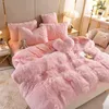 Plush Pure Color Shaggy Warm Fleece Girl Bedding Set Mink Velvet For Home Single Double Däcke Cover Set Bed Sheet Pillow Cases 240117