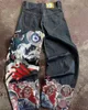 Big Eyes haft gotycka pod wysoką talią szeroką nogawkę dżinsy dla mężczyzn streetwear harajuku y2k hip hop retro graficzny workowate dżins 240116