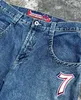 الجينز للرجال Jnco Jens Mens Harajuku Hip Hop Lucky 7 Graphic Embroidery Retro Blue Baggy Jeans Bants New Goth High High Prouter T240117