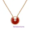 Brand womens Carter Necklace for sale online shop Amulet Female 925 Sterling Silver Plated 18K Gold Inlaid White Fritillaria Red Agate Round With Original Box