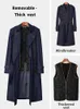 Long denim windbreaker men's over the knee double breasted British Jean trench coat Autumn and winter thickened warm jacket coat 240117