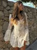 Vintage White Lace Mini Dress For Women 2023 Elegant Flared Long Sleeve A Line Dresses Autumn Prom Party Evening Short Gown 240117