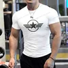 メンズTシャツメンサマージムTシャツ男性トレンドプリントフィットネス半袖Tシャツメッシュ通気性スポーツウェアトップ