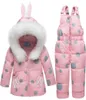 2019 New Russia Winter Children Girls Snowsuit Ski Suit Toddler 80 Duck Down Jacket Overalls Bib Pants Warm Clothing Sets N225912231