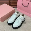 Designer loafers miuis Women chunky heels platform sneakers black white leather casual dress shoes fashion Matte lace-up loafer trainers with box C0117