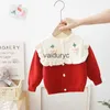 Pullover kinderen gebreide vestkruidtrui voor meisjes jassen bloemenmeisje kinderen bovenkleding kleding winter herfst kleding sweatshirt 1-5-jarige h240508