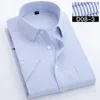 Sommer Kurzarm S ~ 8xl männer Gestreiften Kleid Hemd Quadratischen Kragen Nicht-eisen Regelmäßige Fit Anti-falten tasche Männlich Social Shirts 240117