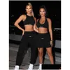 Two Piece Dress Sporty Set Girl Halter Crop Tops Dstring Sweatpants Slim Activewear Casual Gym Workout Fitness Womens Outfits Drop De Dhaye