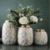 Vasos modernos preto ouro vaso de cerâmica decoração de casamento vaso de mármore arranjo de flores hidropônico mesa de jantar sala de estar decoração yq240117