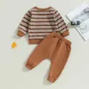Zestawy odzieży Dziecko Chłopcy Ubrania jesienne Bluza w paski z długim rękawem z elastycznymi dresami dresowymi 2PCS Kostium dla dzieci