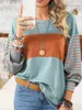 Women's T Shirts Striped Print Lantern Sleeve Blouses O-Neck Pullover Casual Top Elegant Office Lady Party Spring Autumn 2024