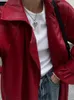 Pelle da donna moda donna finto morbido PU rosso ciliegia giacche lunghe autunno inverno grandi cappotti giacca vintage sottile femminile capispalla