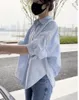 Damesblouses 2024 Zomer Vrouwelijke Studenten Preppy Stijl Shirts Koreaanse Vrouw Katoen Halve Mouw Zijsplit Onregelmatige Dame Jassen