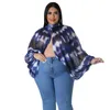 Women's Blouses Fashion Summer Women Leaf Printed Stand Collar Batwing Long Sleeve Split 2024 Sexy O-neck Plus Size Party Club Chic Tops