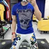 T-shirts pour hommes T-shirt pour hommes d'été Strass Skull Cotton Hot Drills Tendance Slim Hip Hop Streetwear Grande Taille Casual SportsShirt Tees Top T240117