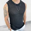 Débardeurs pour hommes Mode Tricot Hommes Streetwear Été Loisirs Creux Out Tricot Camisole Sans Manches Col Ras Du Cou Gilet Solide Vintage