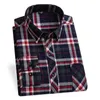 Зимние мужские клетчатые повседневные рубашки из хлопка, теплая фланель с длинным рукавом и передним карманом, модная одежда, деловые повседневные рубашки Easycare 240117