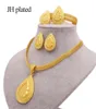 Orecchini Collana Color oro 24K Set di gioielli per le donne Regali di nozze da sposa africani Gocce d'acqua per feste Set di braccialetti con anello pendente6844012