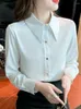 Blouses Femmes Oiinaa Chemise pour Femmes Tops Blanc Satin Casual Simple Basic Élégant Blouse À Manches Longues Simple Boutonnage Bureau Dames Mode