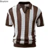 Mens Summer Hollow Out Polo Shirts Short Sleeve Sticke Comfort Breattable Lapel See Through Sexy Tshirts For Men 240117