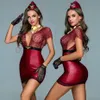 JSY Sexig Stewardess Uniform Cosplay Lingerie Lace Wine Red Womens Dress Underwear Set Erotic Costumes Roll Spela Outfits 240117