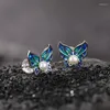 أقراط مسمار meibapj real s925 sterling Silver Pearl Thai Blue Butterfly Fashion Party Weddings Jewelry for Women YH