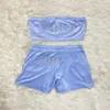 Women's Two Piece shorts Jui-cys Apple Velvet Sexy With drill Fashion Tube Crop Top Casual Drawstring Shorts Set Loose Summer