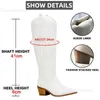 Women Western Boots Knee High Fashion Point Toe Cowboy Cowgirls White Embroidery Boots Slip On Chunky Block Heel Shoes Winter 240116