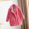 Winterkleidung für Mädchen Trenchcoat Geschorenes Schaffell Einfarbiger langer Mantel Unisex verdicktes Fell Drehen unten Coolar 240116