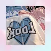 Sudaderas con capucha Kawaii Harajuku con estampado de letras rosas para mujer, sudadera azul Punk Emo Alt con cremallera, estética Indie Y2k, ropa de moda coreana 1933413