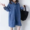 Humor Bear – robe en Denim pour filles, manches longues, couleur unie, décontractée, poches amples, vêtements pour enfants en bas âge, printemps-automne, 240116