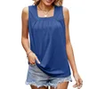 Women's Tanks Women Solid Color Pleated Square Neck Loose T-shirt