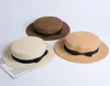 SeioUm Whole Sun Flat Słomka Hat Hat Hat Girls Bow Letni Hats for Women i plażowy płaski panama słomy chapme1660848