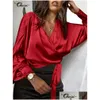 Blusas femininas camisas mulheres blusas camisas celmia mulheres cetim moda elegante manga longa morcego verão cruz v pescoço bandagem cintura dhwif