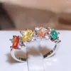 Clusterringen Creatieve Kleurrijke Zirkoonring Voor Vrouwen Persoonlijkheid Witte Bijpassende Accessoires Glanzende Sieraden Bruiloft Bruids