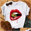 Damen T-Shirt Plus Größe 3Xl 4Xl Damen Tops Mode T-Shirt Kurzarm Lose Lippen Print Kleidung 19 Drop Delivery Bekleidung Damen C Dhjfb