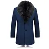 Winter Woolen Coat Men Fur Collar Warm Trench Coat Manteau Homme Overcoat Male Wool Blend Mid Long Jacket Size S-3XL 240116