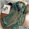 Women'S Cape Womens Cape 2023 New Spring Summer Lapel Three-Quarter Sleeve Green Shing Perspective Loose Big Size Shirt Women Blouse F Dhwov