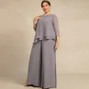 Costume pantalon pour mère de la mariée, grande taille moderne, deux pièces, tenue en mousseline de soie douce perlée, pour invités de mariage, robes de soirée CL3208