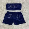 Women's Two Piece shorts Jui-cys Apple Velvet Sexy With drill Fashion Tube Crop Top Casual Drawstring Shorts Set Loose Summer