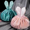 Cosmetic Bag Round Velvet Soft Makeup Bag Drawstring Rabbit Ear Travel Make Up Organizer Female Storage Toiletry Beauty Kit Case 240116