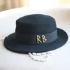 Wide Brim Hats R B Bucket Hats Flat Top Hats 100% Wool Size 54-57cm Tweed Pearl Chain Retro Women's Autumn Winter Adjustable