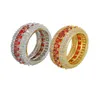 Size 712 Hip Hop 5 Rows Red Cubic Zircon Big Ring Gold Silver Colors for Men Finger Rings9444726