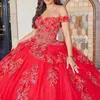 Красные платья принцессы Quinceanera с цветочной аппликацией и бусинами Тюль бальное платье Sweet 16 Dress Vestidos De 15 Anos Quinceanera Pageant День рождения